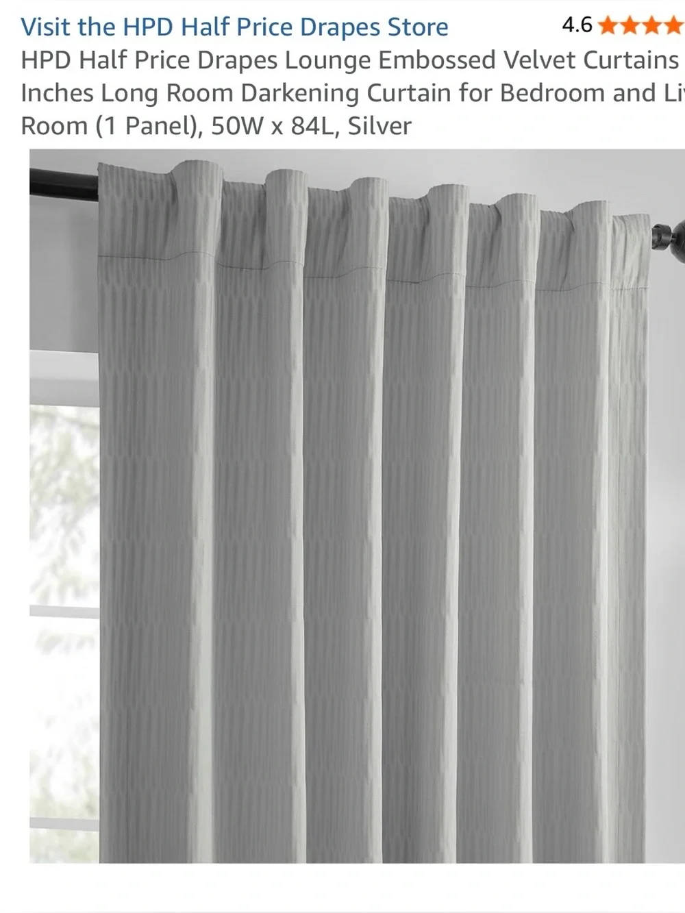 Silver Embossed Velvet Blackout Curtain Panel